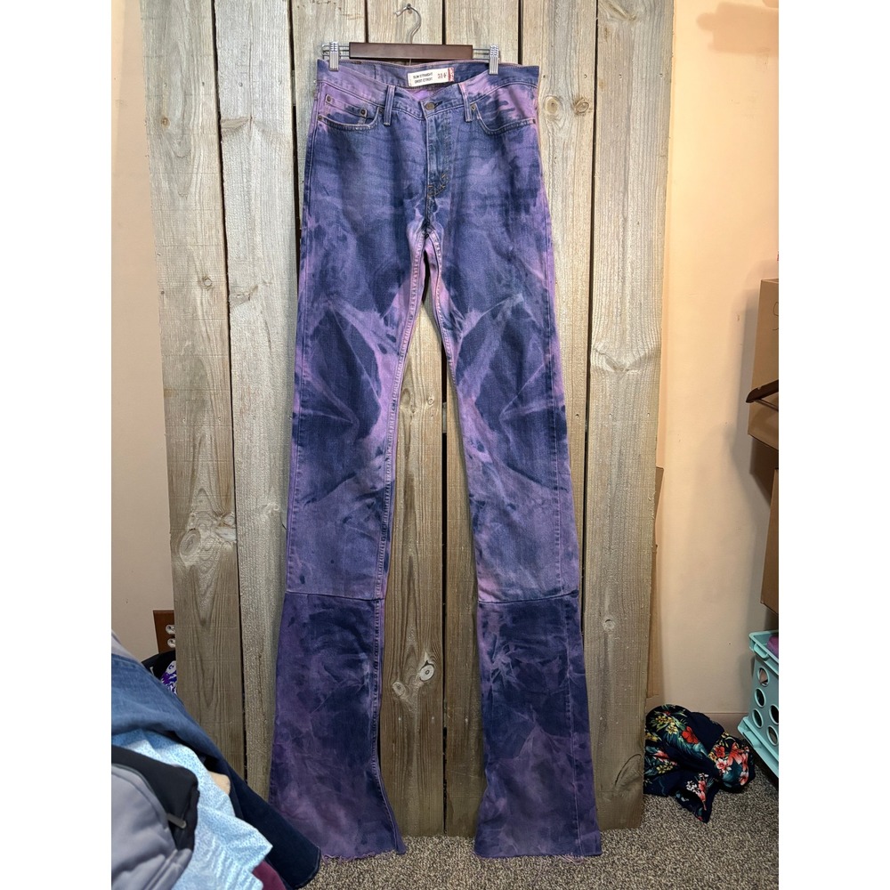 Levis 514 Mens RIDICULOUSLY LONG Purple Tie‎ Dye  Straight Jeans 33x53 Modified